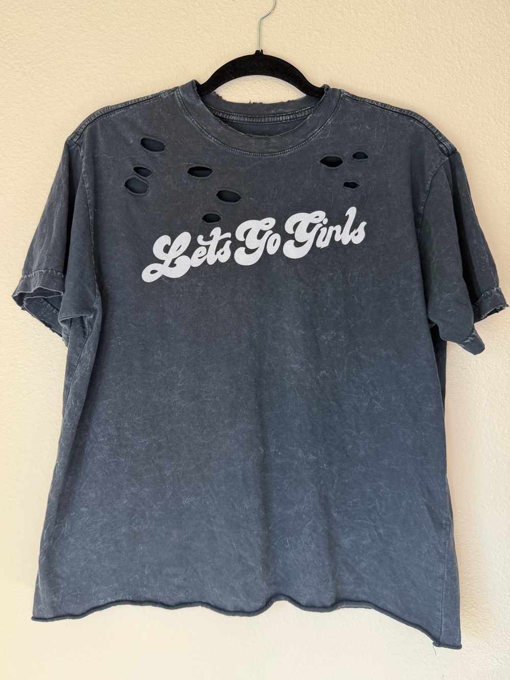 American Highway Lets Go Girls Distressed Black Graphic Tee, Size Large